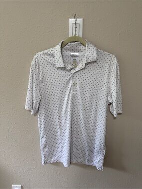 Greg Norman Collection White Polo with Navy Micro Print